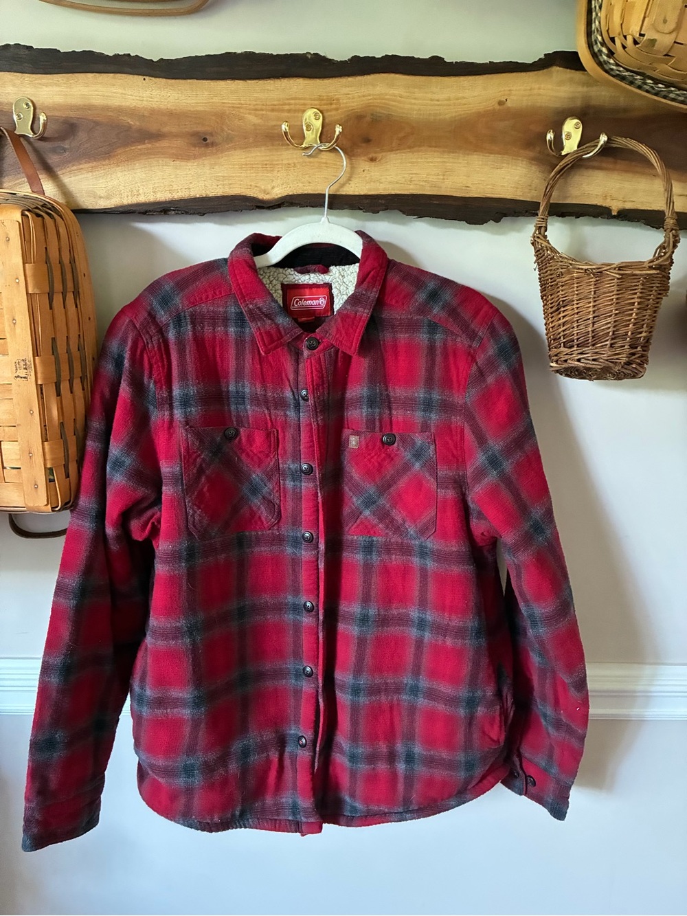 Vintage Y2K 90s Coleman Flannel Plaid Shearling Sherpa Lined Shirt Jacket M